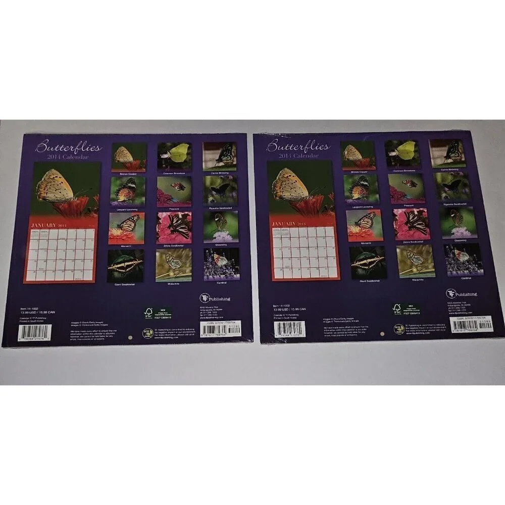 7 Dups 2014 Butterflies Calendar Lot 12x12 Prop (dates line up with 2025) SEALED